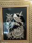 Vintage Handcrafted Engraved Copper   Tin Bird Floral Persian Framed 10x12   
