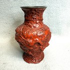 Vtg Chinese Cinnabar Vase Red Carved Lacquer Drippy With Some Age 4    T