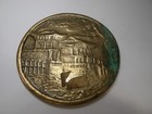 Vintage Brass 3  Wide Chinese Coin Medallion Paperweight Pagoda Scene