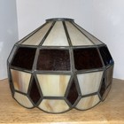 Vintage Lamp Shade Tiffany Style  Amber   White Stained Slag Glass 1950s-60s Mcm