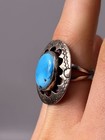 Vintage Navajo Sterling Silver Ring   Dome-shaped Blue Turquoise  Sz 8
