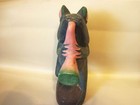 Blue   Pink Frog Playing Saxophone Ten Inch Wooden Sculpture  