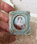Miniature Dollhouse Gorgeous Ornate Frame Antique Painting Duck Egg  1 12 Blue