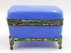 Antique Chinese Blue Peking Opaline Glass Box With Multicolor Enameled Mounts