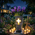 Solar Cemetery Vase For Grave Decor - Waterproof Memorial Flower Holder With    