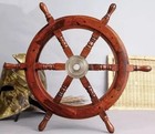 18  Wood Antique Solid Brass Center -large Wooden Ship s Wheel -nautical Decor