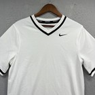 Nike Baseball Jersey Shirt Mens Medium White V-neck Short Sleeve Swoosh Athletic