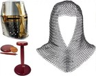 Medieval Knight Helmet Crusader Templar Helmet With Stand And Chain Mail Hood
