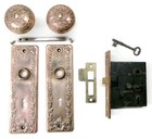 Antique Door Set Victorian   Eastlake Backplate Knob Mortise Lock Key Reclaimed