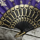Beautiful Purple Vintage Style Folding Hand Fan With Black And Gold Handle