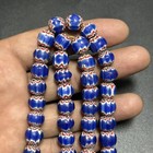 Vintage Venetian Chevron Blue Glass Beads Necklace Old African Trade Beads