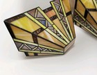 Pr  2   Stained Glass Wall Sconce Lamp Shade Vtg  Art Crafts Deco Tiffany Style