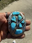 Vintage Effie Calavasa Zuni Handmade Turquoise Inlay Sterling Silver Belt Buckle
