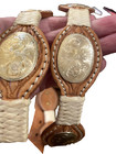 Vintage Belt Men Brown Leather Size 42 Silverplated Engraved Conchos - No Buckle