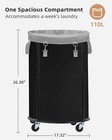 Rolling Laundry Hamper 110l W wheels  Metal Frame   Removable Bag  Black