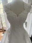 Oleg Cassini White Satin Ball Gown Wedding Dress 6 V-neck Cap Sleeve