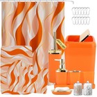 Bathroom Set - Orange And Gold Complete Set   Bath Rugs Stripe Orange   Gold