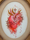 Antique Sacred Heart Of Jesus Matted Gold Painted Framed 17  X 14  Wall Art
