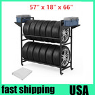 Heavy-duty Rolling Tire Rack Adjustable Metal Garage Tire Storage Shelves 57 