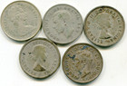 Canada 25 Cents Lot Of  5   Silver Coins   Lotsep5972