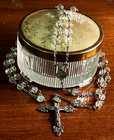 Vintage Art Deco Hmh Sterling Silver Crystal Beaded Rosary   Vtg Deco Powder Box