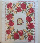 Vintage Startex Kitchen Towel 32 x24  Cotton linen Red Roses   Yellow Flowers 