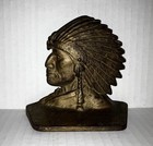 1 Vintage Acw Cast Iron Indian Bookend Native American Chief Head Dressing