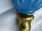 Pair Newell Post Finial Blue Opaline   Jadeite Brass Base Rare French Victorian