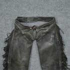 Vintage Leather Chaps Mens Black Distressed Western Country Cowboy Fringe