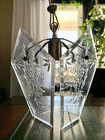 Vintage Mid Century Brass   Lucite Floral Etched Lantern Ceiling Light Fixture