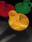 Vintage Plastic Cup   Saucer Set Red Green Yellow Retro Collectible Dinnerware