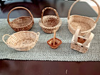 Tiny To Small Vintage Modern Wicker Woven Baskets With Handles Lot Of 6
