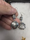 Vtg Nos Silver Tone Filigree Blue Lucite Bead Dangling Earrings