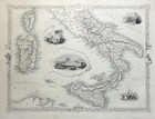 Southern Italy  Sicily  Vesuvius  Original Antique Map  Rapkin  Tallis  1851