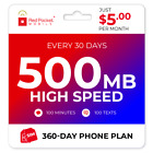  5 mo Red Pocket Prepaid Wireless Phone Plan kit  100 Talk 100 Text 500mb