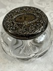 Antique Crystal Cut Jar With Sterling Silver Lid Repousse Monogram