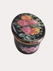 Vintage Meister Black Floral Tin Oval Box With Gold Accents Made In Brazil