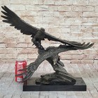 Two Eagle Wing Spread Soar In Air Bronze Sculpture Marble Base Figurine Decor Nr