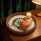 Handmade 12 In Round Rattan Serving Tray Mother Of Pearl Decorative Home Decor