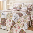 Patchwork Quilt Set Brown Floral Plaid Reversible Bedspread Coverlet Set Cotton