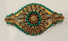 Antique Art Deco Green Glass Bead   Gold Filagree Brooch