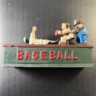 Vintage Style Cast Iron Mechanical Baseball Bank Pitcher Batter Catcher Green