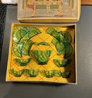 Vtg Akro Agate Playtime Co   2020 Uranium Glass Tea Set With Box
