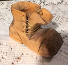 Vintage Signed  Folk Art Small Wooden Boot shoe W  Laces Hand Carved Exquisite