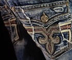  220 Mens Rock Revival Jeans  kadin  Leather Inserts Slim Straight 32 X 30