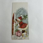 Vintage Mid Century Christmas Greeting Card Cute Kid Santa Claus Outfit At Door