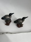 Pair Painted Wood Loon Decoys On Driftwood 4