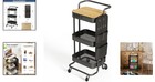 Durable Metal Rolling Cart With Large Storage  4 Hooks   Lockable Wheels  Black
