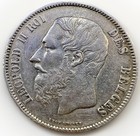 Belgium 1873 Leopold Ii Silver 5 Francs Coin Km 24 24 9gr 834 37