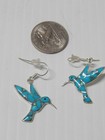 Vintage Zuni Indian Sterling Silver Turquoise   Opal Hummingbird Face Earrings